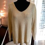 Chico's Womens Sweater Sz 2 L 12 Gold Metallic V-Neck Photo 0
