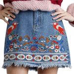 Umgee  Piper Embroidered Denim Boho Mini Skirt Size S Photo 1