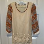Gimmicks by BKE  Tan/Orange Sheer Split Back Blouse size M Photo 0