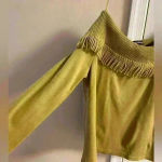 Nina Leonard Nina‎ Leonard QVC top off shoulder fringed knit long sleeves Medium NWT Photo 1