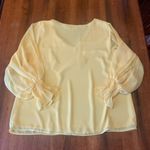 Vince Camuto Blouse 1X Yellow V-Neck Smocked Cuff Sheer Puffy Long Sleeves Photo 7