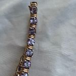 Vintage Designer 925 Sterling Silver Gold Tone Purple Sapphire Tennis Bracelet Photo 1