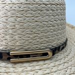 Screamer Straw Fedora‎ Hat Leopard Print Band Frayed Brim Summer Beach Tan Photo 3