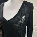 Miss Me Vintage Y2K MM Unplugged  Long Sleeve Rhinestone Wings Black Thermal L Photo 3