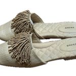 Birdies Beaded Slide Mules Natural Woven Linen Sz 8 Tan Photo 0