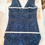 Adrianna Papell Beaded V-Neck Long Gown Deep Blue Special Event Formal Size 0 Photo 10