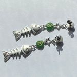 Handmade fish bone boho funky unique dangle earrings🌀🐟💙 Photo 3