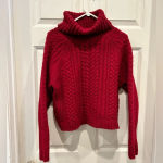 Alice + Olivia  Red Turtleneck Cropped Cable Knit Sweater women’s‎ size Large Photo 5