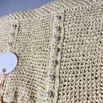 BTB Los Angeles Lisbeth Raffia Tote Unlined Pearl Detail Tan Photo 3