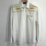 Vtg PGB Button Down Shirt Women XL White/Gold Studs Jaguar Embroidery Pocket USA Photo 0