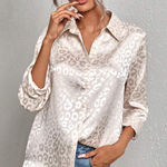 SheIn NWOT  Satin Leopard Print Button Up Blouse Size Large Photo 0