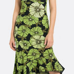 M Collection Green Floral Asymmetrical Cami Dress with Ruffle Hem Black Size M Photo 0