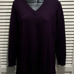 DKNY Jens Purple V Neck Sweater Long Sleeve Size Large Ribbed Hem Flowy Photo 0