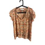 Rose + Olive Blouse Womens Size L Flutter Sleeve Popover Top Toucan Bird Print Photo 1