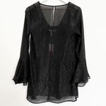 BCBGeneration NWT Bell Sleeve Sheer Metallic Long Sleeve Mini Dress Black New XS Photo 8