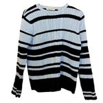 Marsh Landing  100% Cotton Blue Black Stripes Striped Thick Sweater Large Ribbed Photo 0