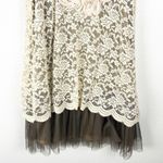 Ryu Brown Cream Crochet Tiered Lace Floral Sleeveless Lined Dress, Size Medium Photo 10