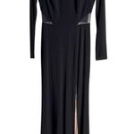 XScape Illusion Cutout Long Sleeve Black Gold Front Slit Evening Gown Size 4 Photo 3
