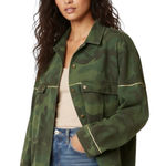 Free People  Slouchy Military Jacket Womens L Green Camo 100% Cotton Utility Photo 0