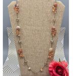 Amber Glass Chrystal Bead & Natural Stone 38" Necklace Black Chain Neutral Photo 1