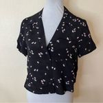 Thakoon Black Daisy Floral Print cropped short sleeve button front Blouse NEW S Photo 2