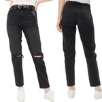 American Eagle Outfitters Mom Straight Black High Rise Distressed Jeans Photo 1