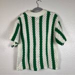 Green and White Button Down Crochet Shirt Size M Photo 3