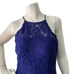 Betsy and Adam  Women 6 Blue Lace High Neck Key Hole Back Mermaid Gown HOCO Dress Photo 3