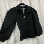 Love The Label Anthropologie Black Smocked Puff Sleeve Blouse Sz.S NWT Photo 7