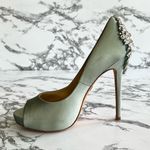 Badgley Mischka  Kiara Heels Mint Green Crystal Satin Platform Pumps 7 Stilettos Photo 8