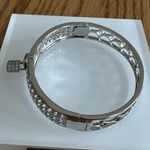 Silver Toned Padlock Charm Bracelet All Over Rhinestone Hinged Opening 7” Photo 3