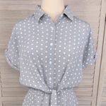 Polka Dot Shirt Dress with Front Tie Gray/White Dots Photo 1