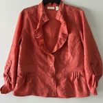 Chico's Jacket Top Womens Size 2 L Coral Ruffled Textured Long Roll Tab Sleeve Photo 0