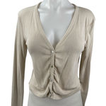 ZARA  Women's Beige Ribbed Knit V Neck Long Sleeve Button Up Cardigan Top Size S Photo 0