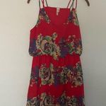 Y2K Red Floral Mini Dress Flowy Size Medium Photo 2