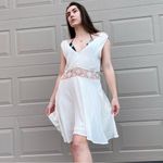 Free People Bohemian Beach Ivory Sheer Panel Swing Tank Slip Dress Medium Photo 10