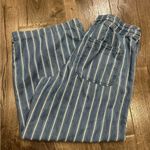 American Eagle  Pants High Rise Wide Leg Crop Striped Blue White Women’s 8 Beach Photo 5