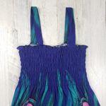 NWT Ace Fashioned Smocked Peacock Feather Summer Dress Women's Size Medium Blue Photo 1