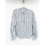 frame denim FRAME Stand Collar Striped Linen Blend Shirt In Blue XS Photo 1