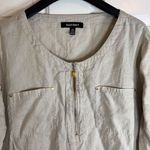 Ellen Tracy  Womens 100% Linen Tunic Olive Office Wear Top Size‎ XL Zipper Front Photo 2