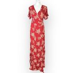 Lulus  Wrap Maxi Dress Women's XL Rust Red Beige Floral V-Neck Flutter Sleeves Photo 2