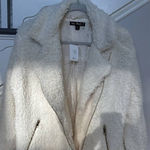 Say What? NWT Say What ? Fuzzy Ivory Sherpa Moto Jacket With Gold Zipper Size Small Photo 4