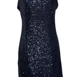 Marina Women's Spaghetti Strap Sequin Dress Navy Blue Mini Sz 14 Size M Photo 0