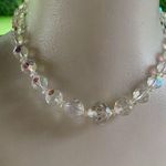 Vintage Faceted Aurora Borealis Crystal Glass Beaded Collar Necklace Silver Photo 0