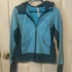 Lululemon Scuba Hoodie Blue Shhhh I'm Meditating Full Zip Stripe Side Thumbholes Photo 1