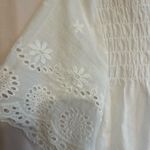 Cream Smocked Short Sleeve Blouse with Bib Collar White Photo 2