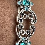 Aquamarine Green Faux Crystals Stretchy Bangle Silver Toned Bracelet Photo 5