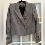White House | Black Market WHBM Linen Military Charcoal Blazer Jacket Size 6 Small Photo 8