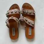 Steve Madden Jessy Rhinestones double strap slip on Leather Tan Sandals… Photo 4