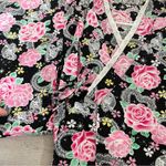 Japanese Floral Top wrap tie womens Black Pink (medium) maximalist streetwear Photo 6